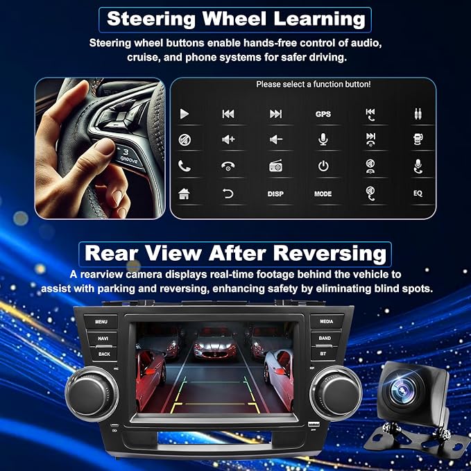 4Core 64G 5GWiFi Upgrade Car Radio for Toyota Highlander 2008-2013, Car Stereo Bluetooth Head Unit 8inch Touch Screen Radio Wireless Carplay Android Auto Backup Camera GPS FM （Only Fit Small Screen）