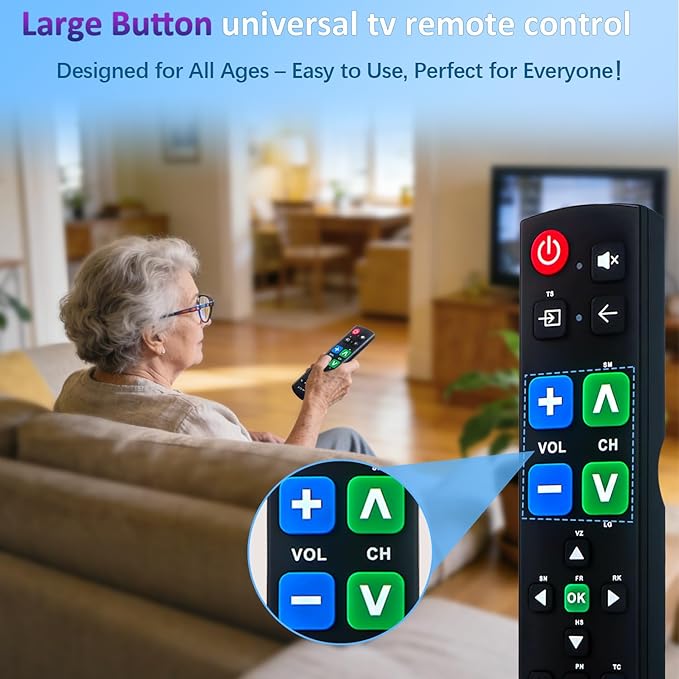Big Button Universal Remote for All TV Remote, for All Samsung/LG/VIZIO/Sony/Hisense/Philips/Panasonic TVs and More