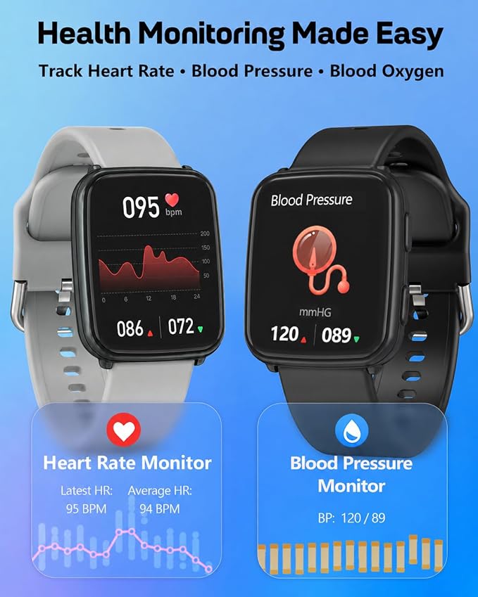 MorePro Fitness Tracker with 24/7 Heart Rate & Blood Pressure Monitor, Blood Oxygen & Sleep Tracker, Smart Watch with Step Calorie Counter, IP68 Waterproof Activity Tracker for Women Men Android iOS