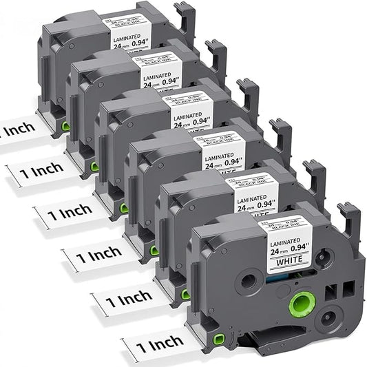 24mm 0.94 TZ Tape Compatible with Brother TZe-251 P Touch Label Maker Tape 1”Laminated Black on White for Ptouch PT D610BT P710BT D600 700 P750W E510VP E560BTVP Refills, 24 mm x 8m, 6-Pack