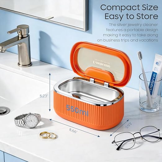 Ultrasonic Jewelry Cleaner, 45kHz Professional Sonic Cleaner Machine for Silver, Glasses, Dentures, 304 Stainless Steel Tank 20oz with 2x100ml Cleaning Solution for Home, Jewelry Store, Dental Care | 45kHz deep cleaning with 3 power 5 timer degas mode ...