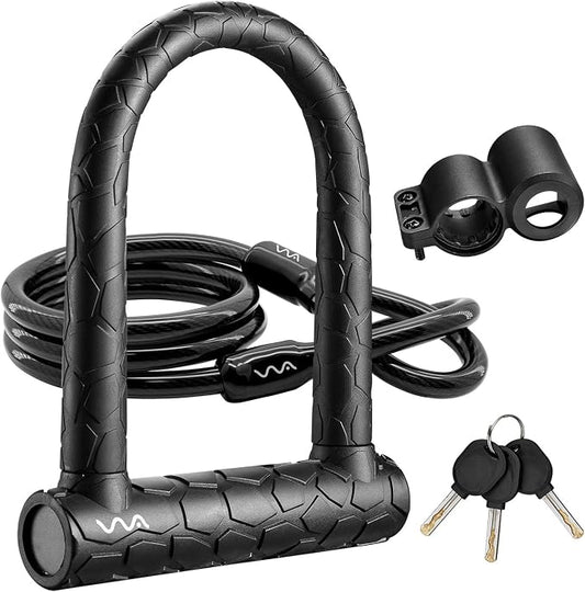 Bike Lock Heavy Duty Anti Theft, Keyed Bike U Lock with 4FT Security Cable and Mounting Bracket for Road Bike, Mountain Bike, Folding Bike