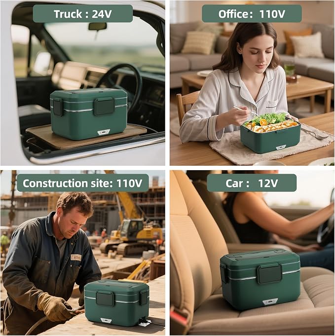 Electric Lunch Box for Adults, 100W 3.5L 2-Layer Portable Food Warmer for Men, Dual Mode 2.5L + 1L Large Heated Lunch Box for Car/Truck/Work, Lonchera Eléctrica Portátil para Calentar Almuerzo