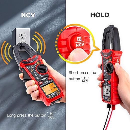 KAIWEETS HT206D Digital Clamp Meter T-RMS 6000 Counts, Multimeter Voltage Tester Auto-ranging, Measures Current Voltage Temperature Capacitance Resistance Diodes Continuity Duty-Cycle (AC/DC Current)