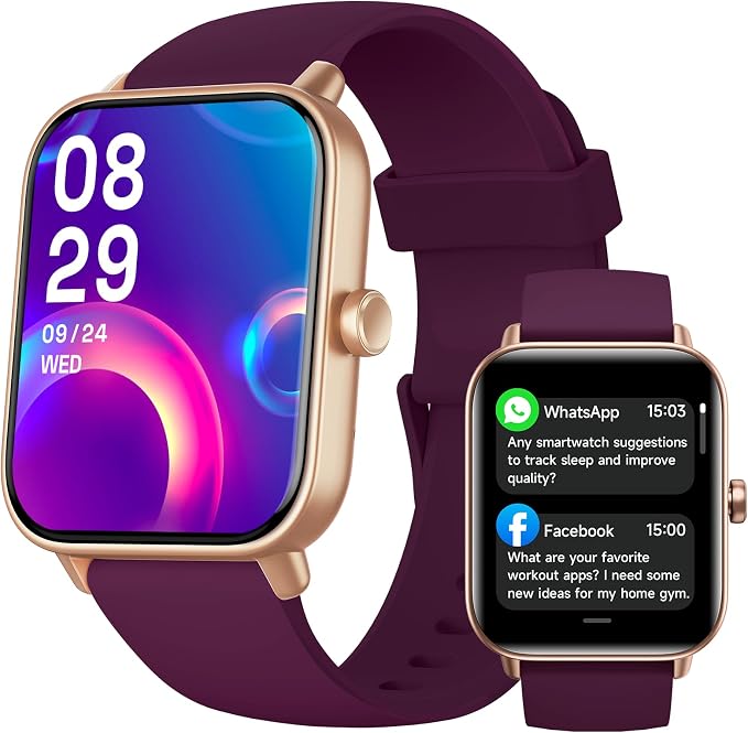 Smart Watch for Women Men,1.85 inch AMOLED Touchscreen for Android & iPhone,Fitness Watch 110+ Sport Modes Heart Rate/Sp02/Sleep/Calories Monitor IP68 Waterproof,Bluetooth Calls (Purple, 1.7)