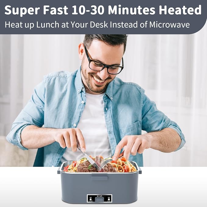 IFENROL Electric Heated Lunch Box for Adults with 1.8L Container, ON/OFF Power Switch & 0.6L Double Layer, Portable 100W 3-IN-1 Fast Heating Food Warmer for Men, 12V/24V/110V for Car Truck Office
