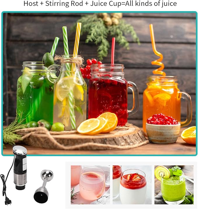 Immersion Hand Blender, 400W Stainless Steel Electric Handheld Stick Mixer with Adjustable Speed and Detachable Shaft for Smoothies Soups Shakes Puree