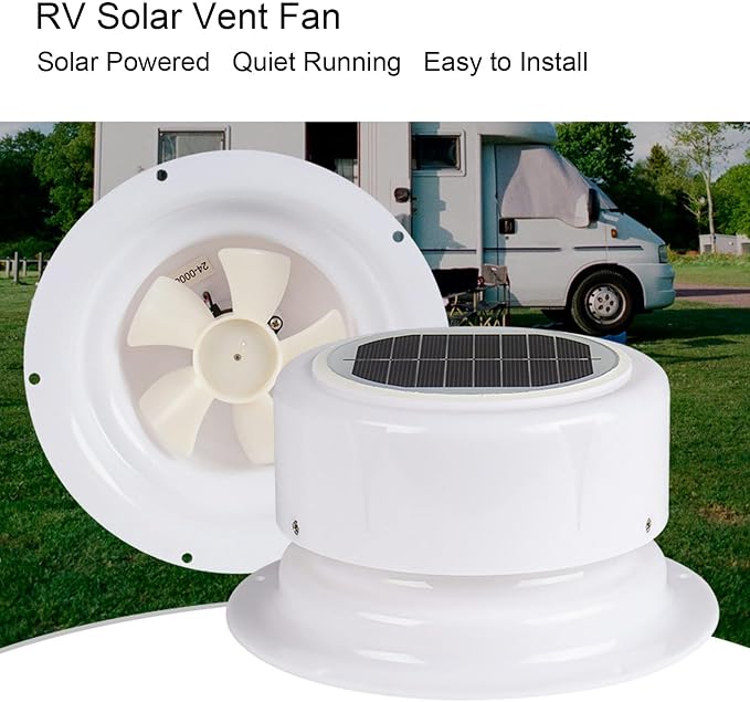 RV Solar Ventilation Fan, Solar Powered 6 Inch Vent Fan with Universal Fit for RV Boat Shed Trailer Camper Garage