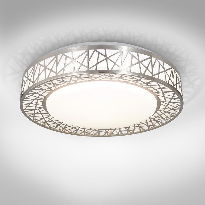 ASD 16 Inch LED Flush Mount Ceiling Light Fixture for Bedroom, 28W 1752LM 5CCT 2700K-5000K, Triac Dimmable Lights, Dining, Living Room, Kitchen Lamps, Modern Home Lighting Fixtures, Nickel, ETL