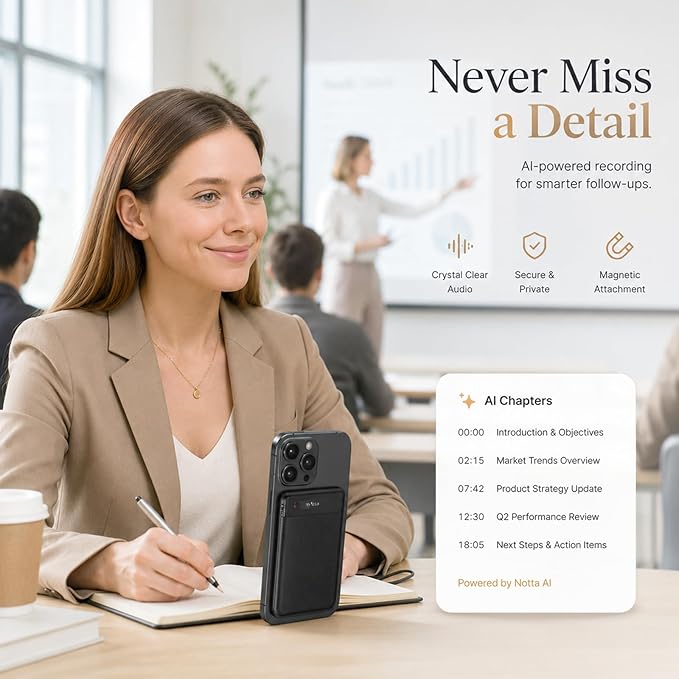 AI Voice Recorder, Notta Memo Digital Voice Recorder w/Case, AI Transcription & Summary of Global Main Languages, 2000h Recording Memory, One-Press Recording for Calls, Meetings, Interviews, Lectures