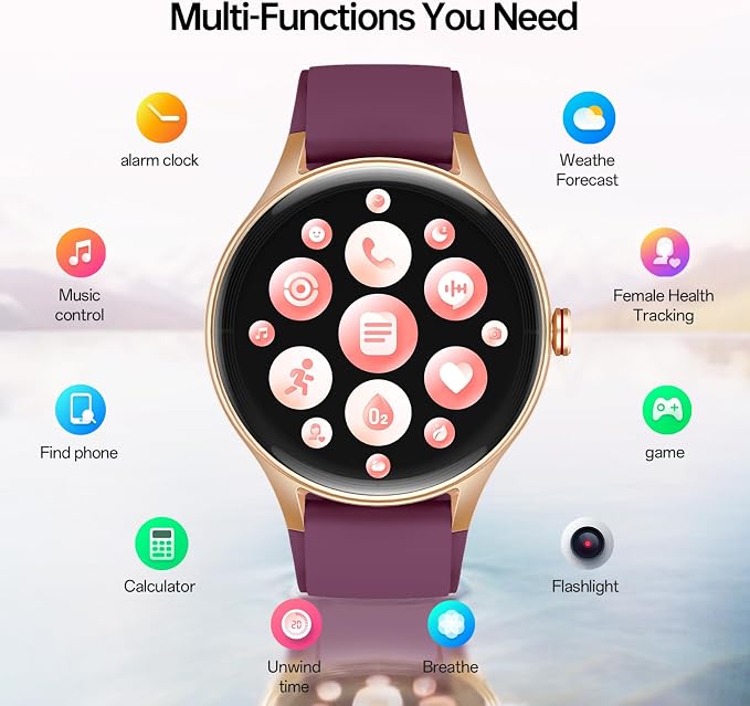 Woneligo Smart Watch for Women,1.57inch AMOLED Touchscreen Fitness Watch for iPhone & Android,Heart Rate/Sp02/Sleep Monitor,110+ Sport Modes IP68 Waterproof Bluetooth Calls (Purple, 1.57)