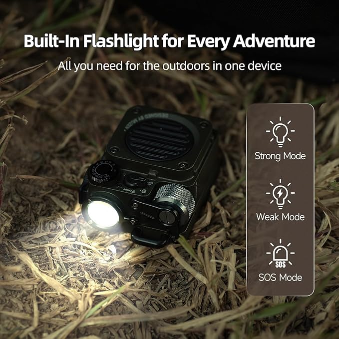 Muzen Upgraded Wild Mini 3.0 Outdoor Portable Wireless Bluetooth Speaker with FM Radio, Phone Charger/15H Playtime/IPX5 Waterproof/3 Mode Flashlight, Rugged Gear for Man Camping/Hiking/Travel(Green)