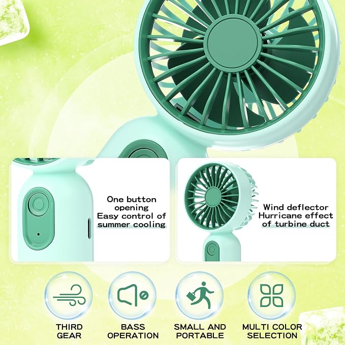 Rossesay 6 Pcs Mini Portable Fan Bulk Cute Handheld Lightweight Small Little Personal Hand Eyelash Fan 3 Speeds USB Rechargeable for Women Men Indoor Outdoor Makeup Travel (Green)