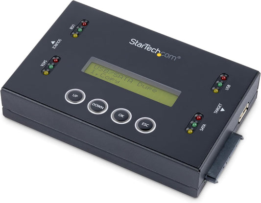 StarTech.com 1:1 Standalone Hard Drive and USB Thumb Drive Duplicator/Eraser, USB Flash and SATA HDD/SSD Disk Cloner/Copier and Wiper, Toolless Sanitizer, LCD Display, TAA Compliant (SU2DUPERA11)