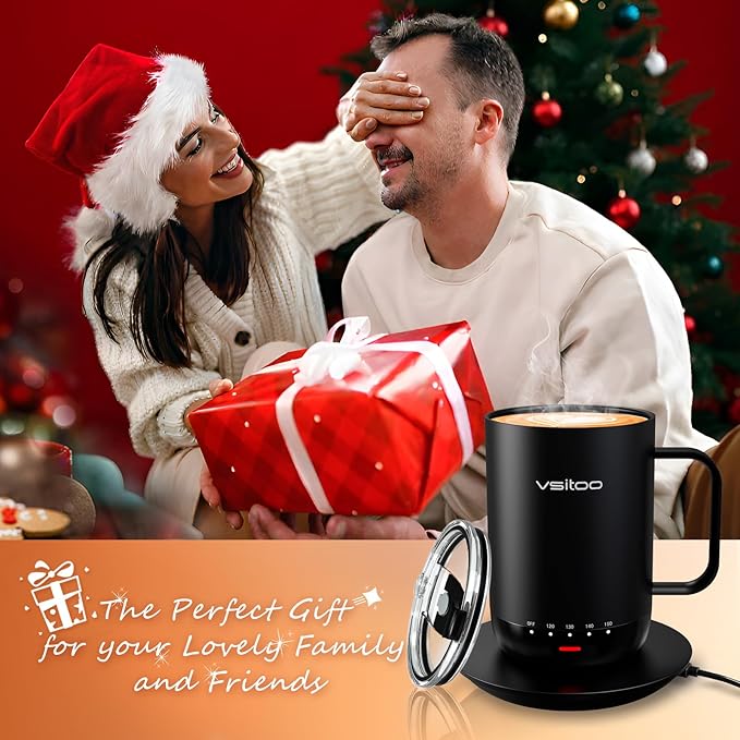 VSITOO S3 Pro 16oz Smart Self Heating Coffee Mug, Heated Coffee Mug with AI Auto-Sensing Temperature Control, 120-150℉ Rechargeable Smart Mug Warmer, IPX7 Waterproof, Gift for Men Women, Black