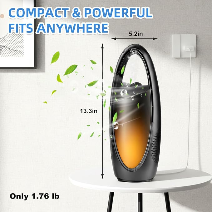 Bladeless Cooling Fan with Nano Cool Mist for Sleep & Hot Days, 13-Inch Rechargeable Quiet Desk Fan for Baby Nursery Bedroom Office Dorm, 9-Speed Oscillation, Night Light, 9H Timer