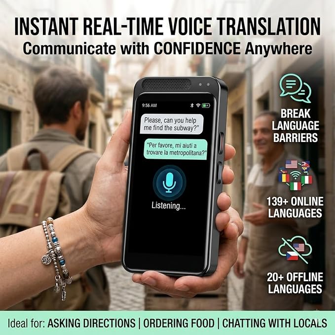 Pocket Language Translator Device No WiFi Needed Two Way Instant Translator with Offline Voice Photo Translation for Travel English Spanish Menus Hotels