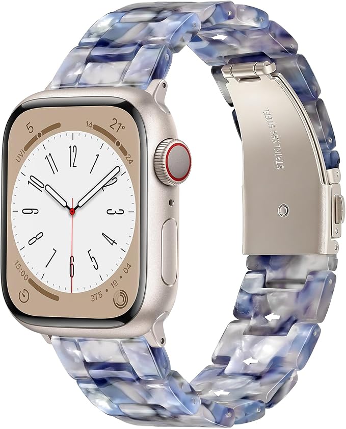 V-MORO Resin Bands Compatible with Apple Watch Series 11/10/9/8/7 Band 40mm/41mm Lightweight Fashion Strap Bracelet with Starlight Buckle for iwatch Series SE/6/5/4/3/2/1(Pearlized Blue,38/40/41/42mm)