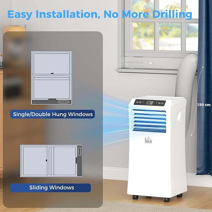 HOMCOM 8000 BTU Portable Air Conditioner for Rooms Up to 344 Sq. Ft., 4-in-1 AC Unit with Cooling Fan, Dehumidifier, Sleep Mode, Remote Control, 24H Timer, Window Installation Kit, White