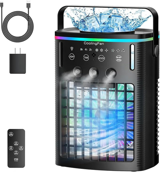 Portable Air Conditioners, Small Air Conditioner Portable with Remote, 3 Speeds & 3 Mist Modes & Timer Mini Evaporative Air Cooler, Personal Cooling Misting Fan for Bedroom Office Room Desk, Black