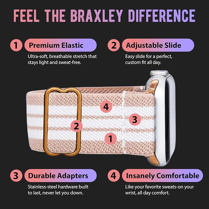 Braxley Bands for Apple Watches - Stretchy and Washable - Adjustable with Apple Watch Bands for Women & Men - Compatible with Apple Watch Series SE Ultra 9 8 7 6 5 4 3 2 1