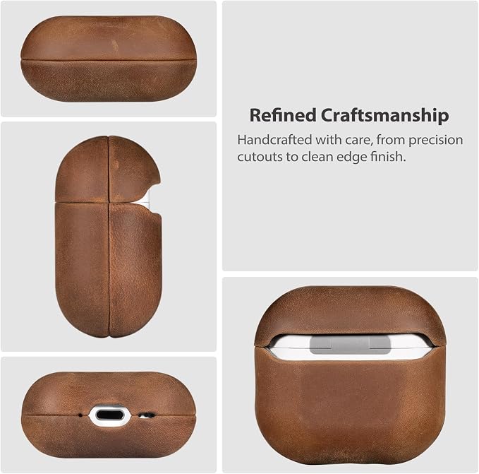 Belemay Handcrafted Crazy Horse Leather Case for AirPods 4 (2024), Vintage Aesthetic, Two-Tone Effect, Unique Patina, Compatible with MagSafe, Compatible with Airpods 4th Gen, Rustic Brown