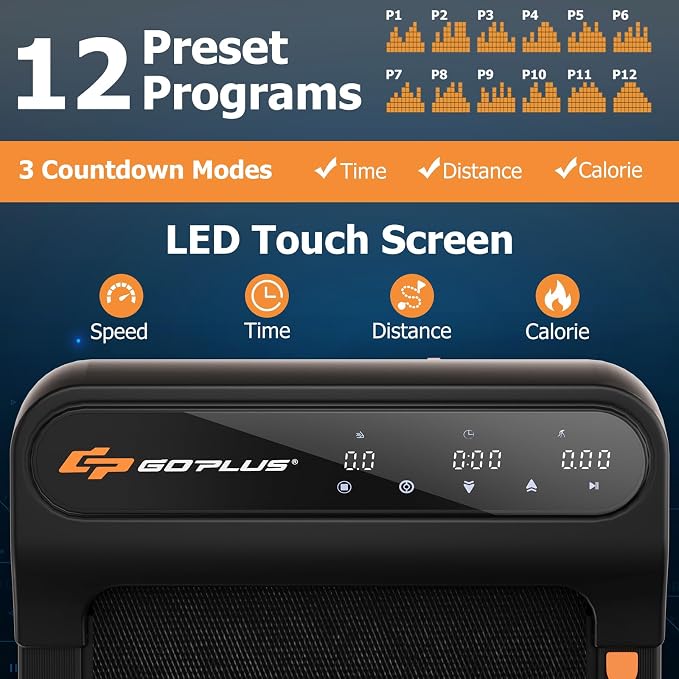 Goplus Walking Pad, Under Desk Treadmill for Home and Office, Walking Pad Treadmill Under Desk with 265 lbs Capacity, 12 Preset Programs, Watch-Like Remote Control, LED Touch Screen, Installation-Free