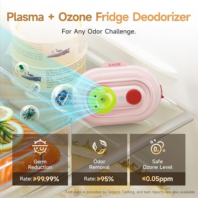 Refrigerator Deodorizer, Rechargeable Odor Eliminator | Safe low ozone ≤0.05ppm, 60-day run, 3 modes for car closet shoes fridge pet, outperforms baking soda & activated carbon