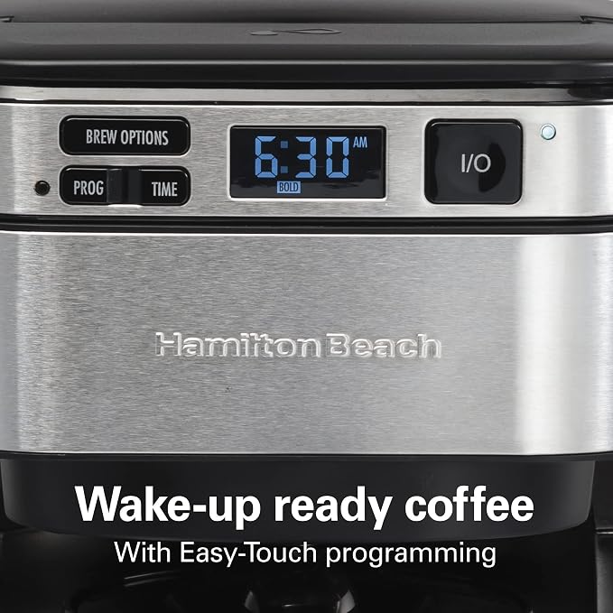 Hamilton Beach Programmable Coffee Maker, 12 Cups, Front Access Easy Fill, Black (46310) & Hamilton Beach Permanent Gold Tone Filter, Fits Most 8 to 12-Cup Coffee Makers (80675R/80675)
