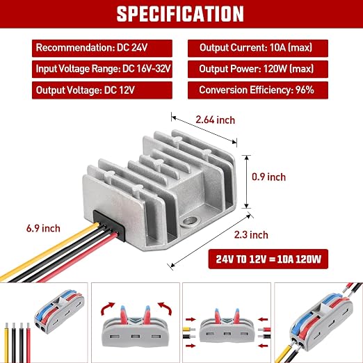 Nilight 24V to 12V Voltage Converter 120W 10A Regulator Step Down to 12VDC Waterproof DC Convert Reducer Power Supply Transformer Module for Golf Cart Scooters Trucks