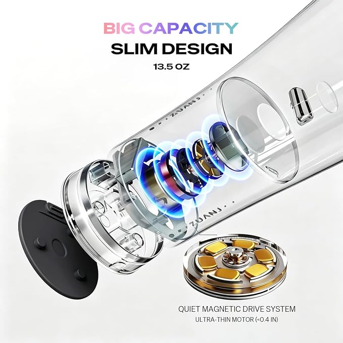 ZUANJ® Self-Stirring on the go Coffee Mug Travel Tumbler 13.5oz Automatic Magnetic Mixing LED Temperature Indicator IP67 Waterproof Keeps Hot 3Hrs & Cold 9Hrs USB-C Rechargeable Tea Protein Shakes