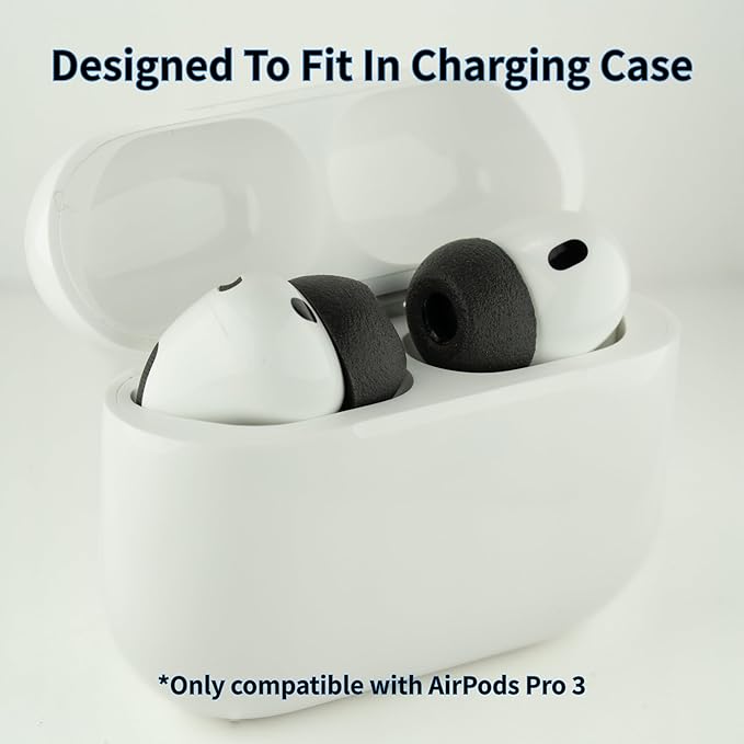Comply TrueGrip | Premium Memory Foam Replacement Earbud Tips for Apple AirPods Pro Gen 3 | Long Lasting Comfort, Secure Fit, Superior Noise Isolation| Black (S/M/L) (3 Pairs)