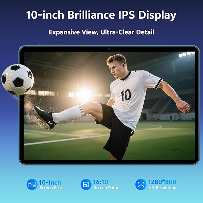 SVITOO Android Tablet 10 Inch, Android 15 Tablet for Kids Adults, 20GB RAM 64GB Storage 1TB Expandable, Dual Cameras 8MP 2MP, 6000mAh Dual Speakers WiFi 6 Blue