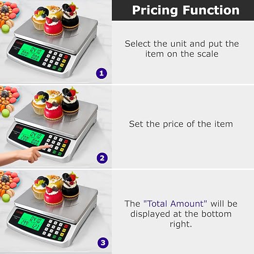 110lb Food Scale, Digital Kitchen Scale with Price Computing Commercial Scale 5 Units, Hold, Tare, PCS, 304 Stainless Steel for Baking, Cooking, Meat, Counting, Adapter Included