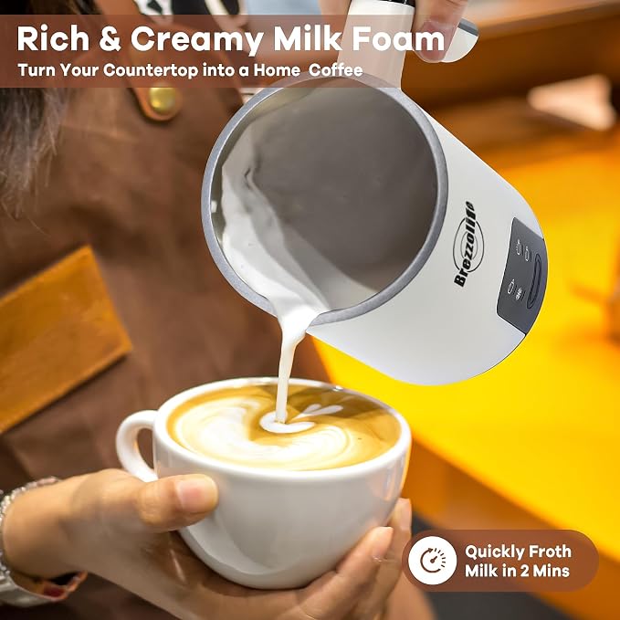 4-in-1 Electric Milk Frother, 350ml/11.8oz Automatic Milk Steamer Machine for Coffee, Hot & Cold Milk Froth Maker for Latte, Cappuccino, Quiet One-Touch Operation, Easy to Clean (White)