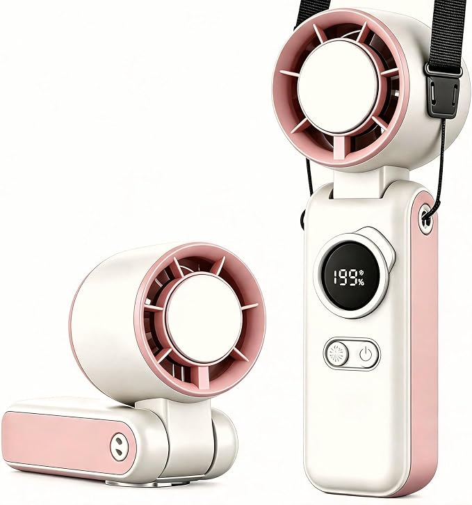 Portable Handheld Air Conditioners Fan with Semiconductor Ice Cooling,199 Speed Strong Wind,6000mAh Rechargeable,3-in-1 Mini AC Cooler Fan(Hand/Neck/Desk),Personal Turbo Fans for Outdoor Travel (Pink）