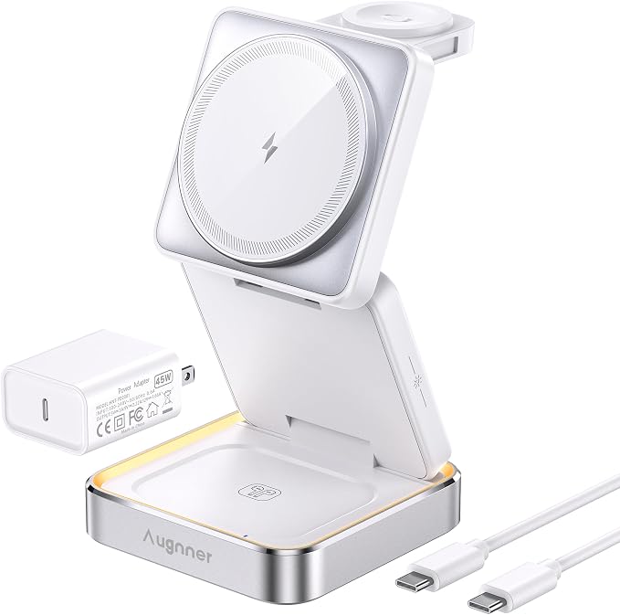 25W 3-in-1 Charging Station for Apple Device, Foldable Magnetic Wireless Charger, Fast Travel Charging Stand Compatible with Magsafe for iPhone17/16/15/14/13/12 Series, Apple Watch/AirPods
