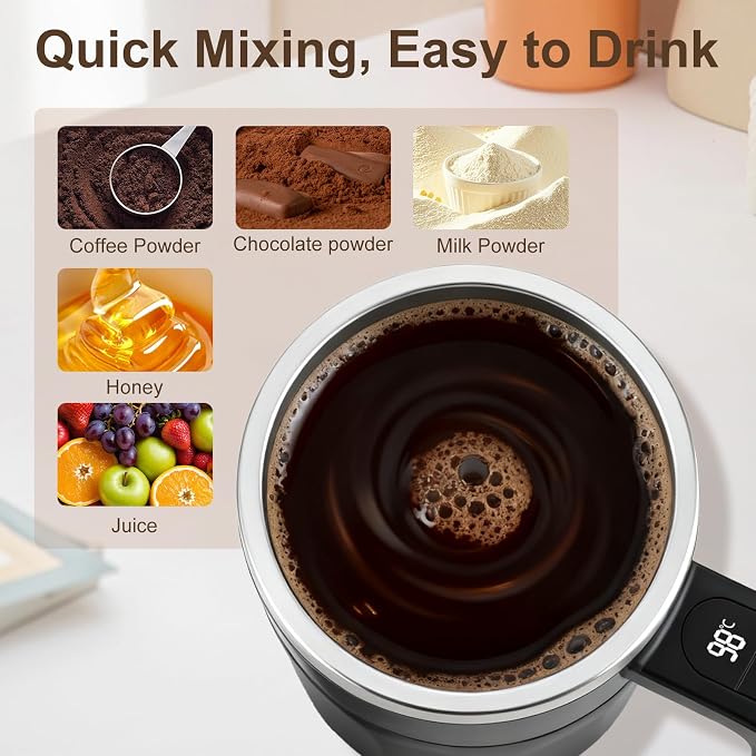 Temperature Display Self Stirring Coffee Mug, Rechargeable Stirring Mug, Automatic Self Stirring Cup with Lid, For Coffee, Milk and Other Beverages, Black