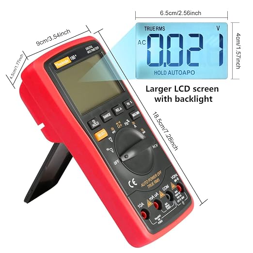 Auto Ranging Digital Multimeter TRMS 6000 with Battery Alligator Clips Test Leads AC/DC Voltage/Account,Voltage Alert, Amp/Ohm/Volt Multi Tester/Diode (Red)
