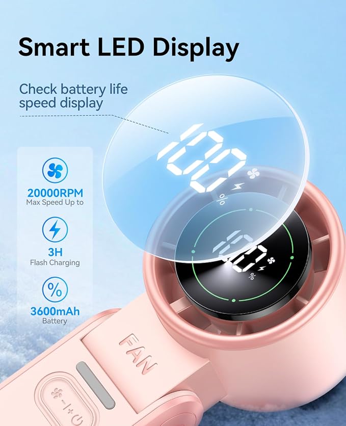 KIMMOO 2 Pack Pink Portable Handheld Turbo Fan-100 Speeds,Powerful 20000 RPM, 12Hrs Cooling, USB Rechargeable Mini Hand Held Personal Fan for Travel Makeup Outdoor Indoor
