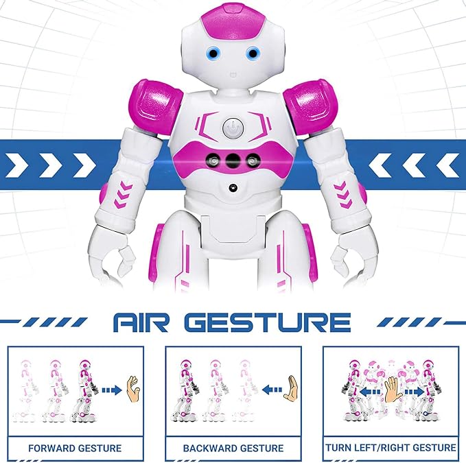 KingsDragon RC Robot Toys for Kids, Gesture & Sensing Programmable Remote Control Smart Robot for Age 3 4 5 6 7 8 Year Old Boys Girls Birthday Gift Present，Rose