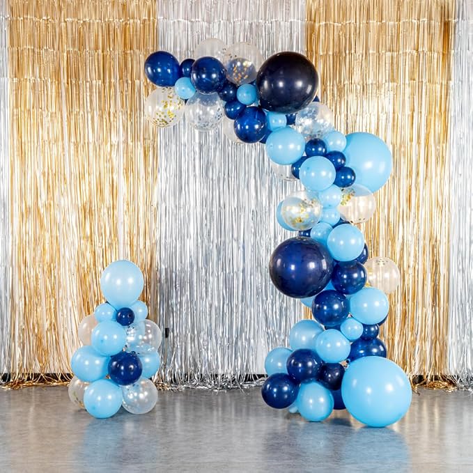 Restaurantware Balloon Arch Kit 104 Balloons, Strip, Glue Dot Balloon Decoration Set DIY Navy and Sky Blue Bottle Garland Assorted Colors for Party Decorations