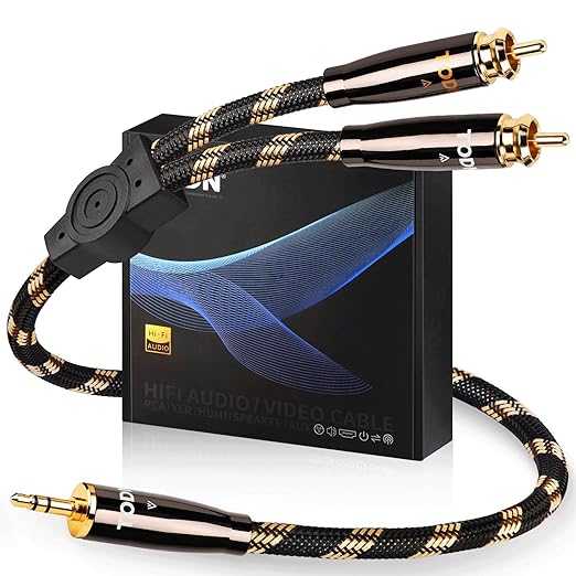 TODN RCA to 3.5mm Audio Cable for Audiophile with Upgraded OCC-Core, Dual Shielded Aux to RCA Cable for Smartphone/Tablets to Speaker/Amps (3ft/1m)