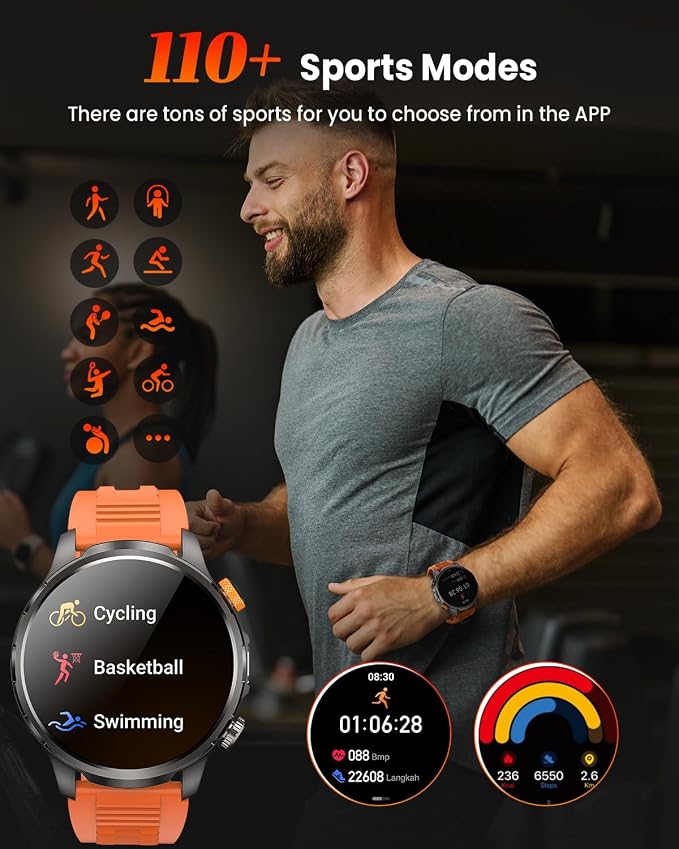 Military Smart Watches for Men, 1.91" Men's Smart Watch with 1000mAh/5 ATM Waterproof/LED Flashlight/110+ Sport Modes/Heart Rate/SpO2/Sleep Monitor, Fitness Tracker Watch for Android & iPhone (Black)