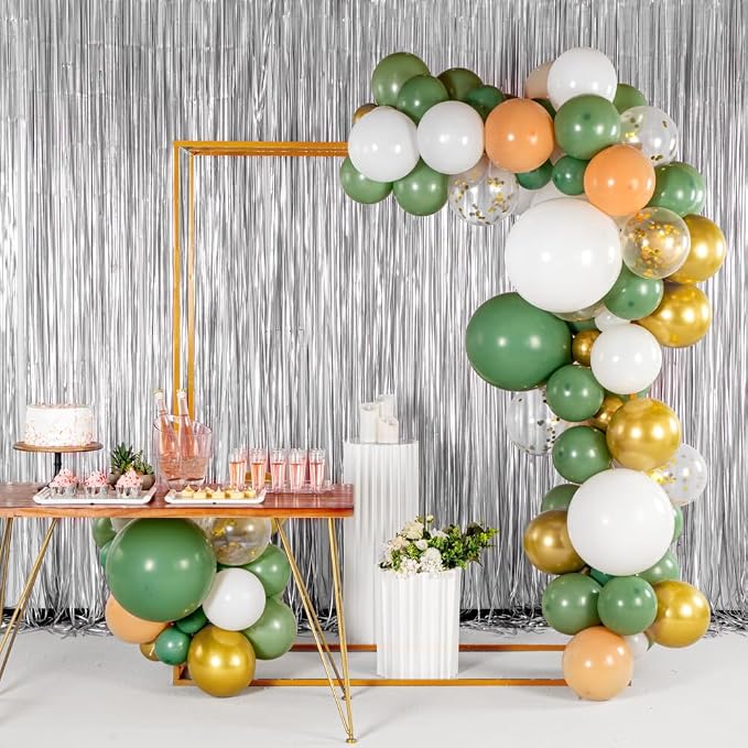 Restaurantware-Balloonify Balloon Garland Set, 1 Party Decoration Kit - 114 Balloons, With Chain, Green, White, & Gold Latex Balloon Arch Kit, Includes Glue Dots