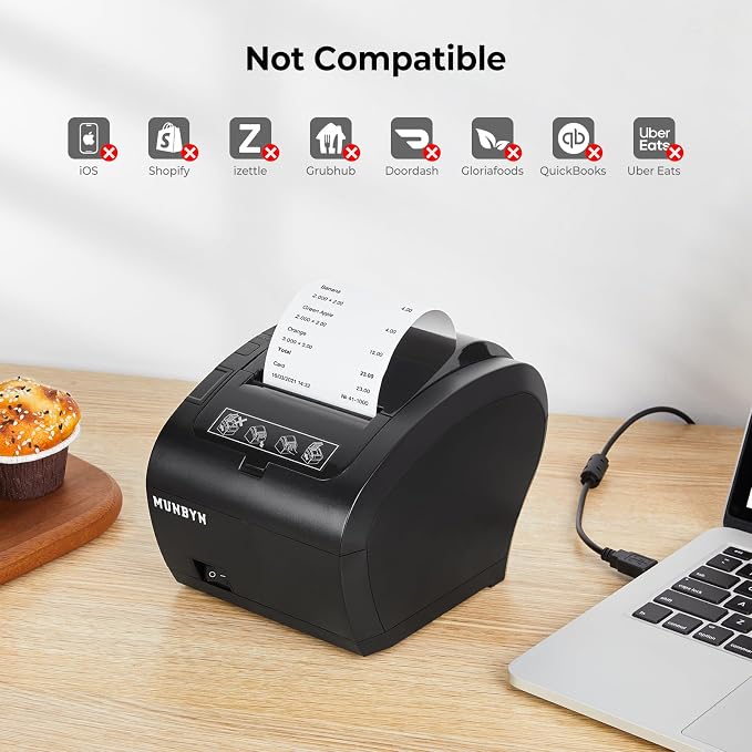 MUNBYN POS Printer, Receipt Printer USB Ethernet 80MM Thermal Printer P047, Impresora térmica, Black Supermarket POS Kitchen Printer with Auto Cutter Support Cash Drawer ESC/POS Windows System