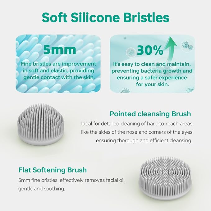 KiCA Facial Cleansing Brush with Dual Silicone Heads - Waterproof Electric Wash Device, Wireless Charging & Travel-Friendly for Deep Cleaning (Pale Pink)