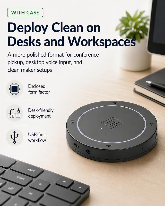 reSpeaker XVF3800 USB Mic Array with Case, 4-Microphone AI Voice Processing, Noise Cancellation & 360° Far-Field Pickup for Raspberry Pi, Jetson & AI Projects