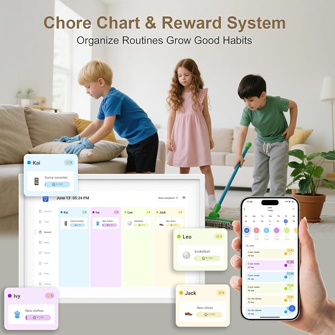 10.1 inch Wall Planner Digital Calendar & Chore Chart, Smart Touchscreen Interactive Display for Family Schedules, Hearth Display Digital Calendar, Great for Organizing Your 2026 Year