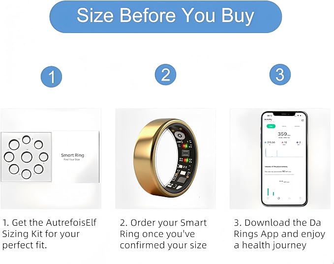 Smart Ring for Women Men, Health Fitness Ring Gen 3 with Free App No Subscription Fee, Stress & Sleep Monitor, Heart Rate & Step Tracker, IP68 Waterproof, Android/iOS Compatible (Gold,13)